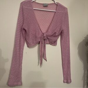 Lavender Knit Y2K Style Tie-Front Crop Top Cardigan